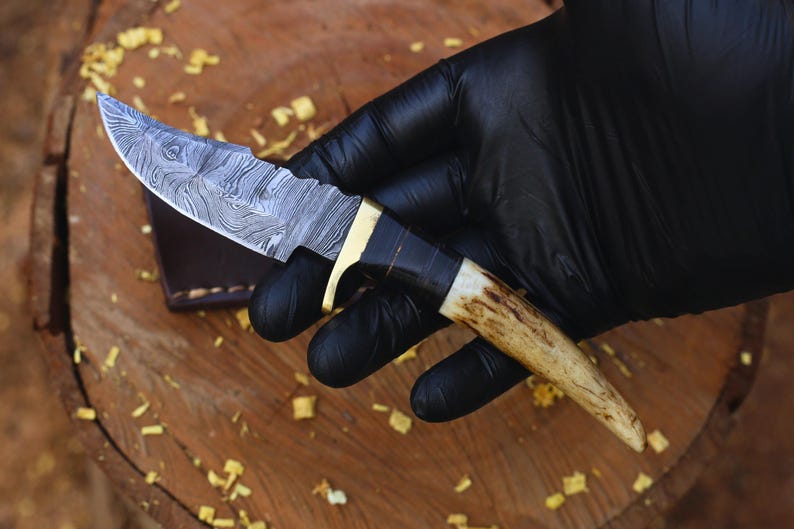 HANDMADE DAMASCUS STEEL SKINNER KNIFE WITH SHEATH || DRS KNIVES HUB