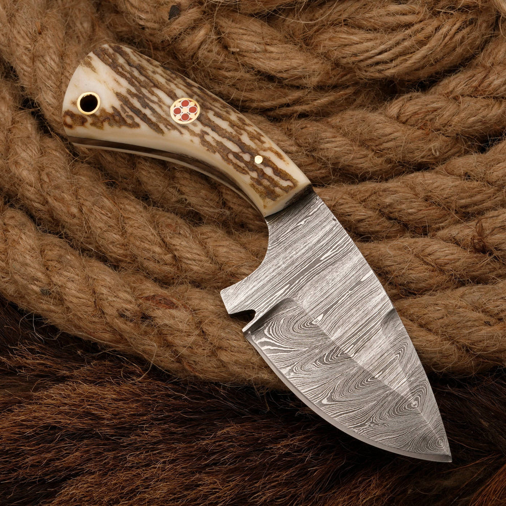 Antler Horn Handle Custom Handmade Skinner knife with leather wrap || drs knives hub