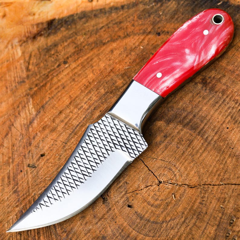 Handmade Rasp Steel Cowboy Bull Cutter Knife – Resin Handle | Premium Leather Sheath Included
