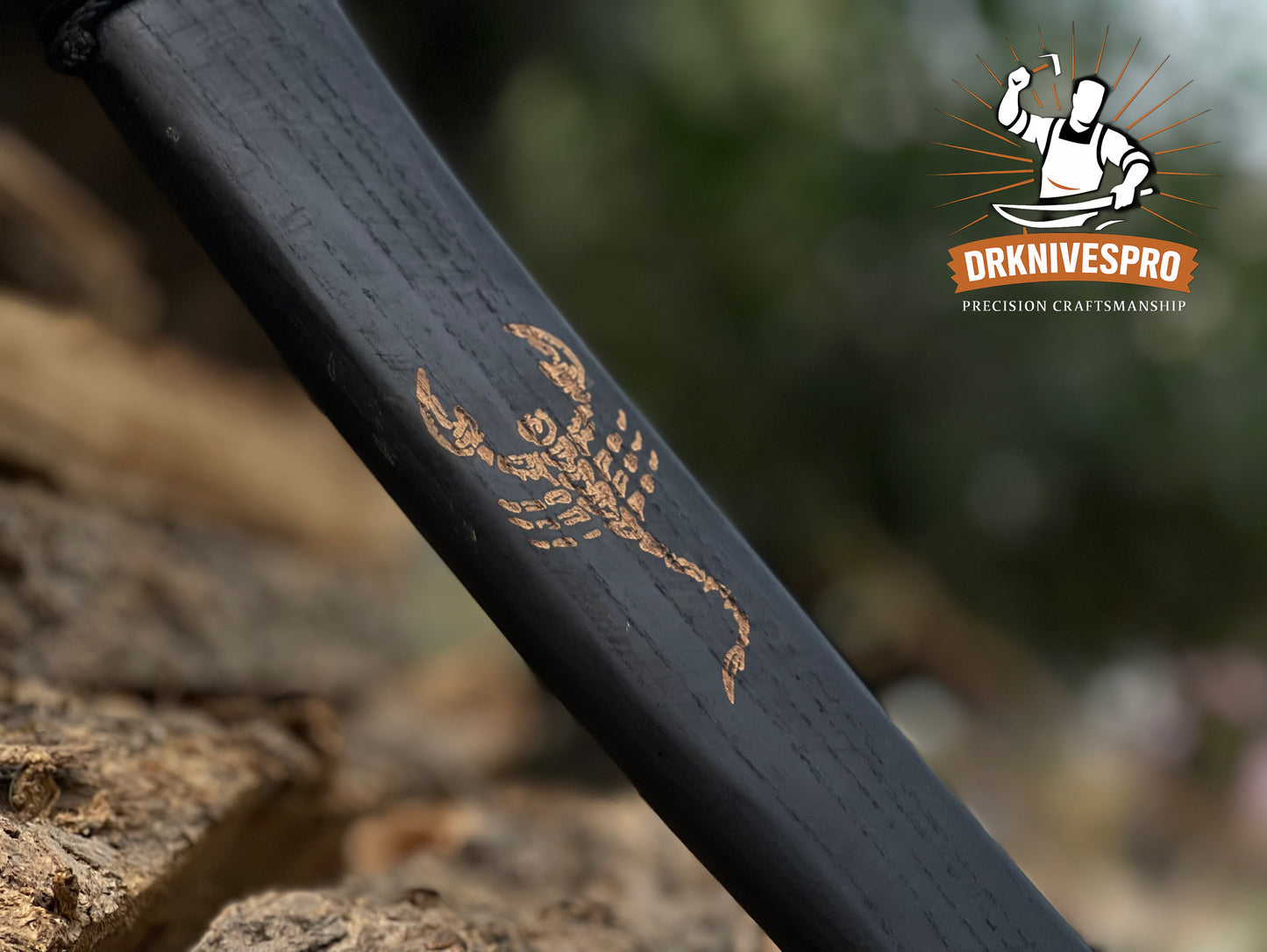 Handmade Engraved Carbon Steel Woodcarving Axe – Scorpion Design with Leather Sheath | DRSKNIVES HUB