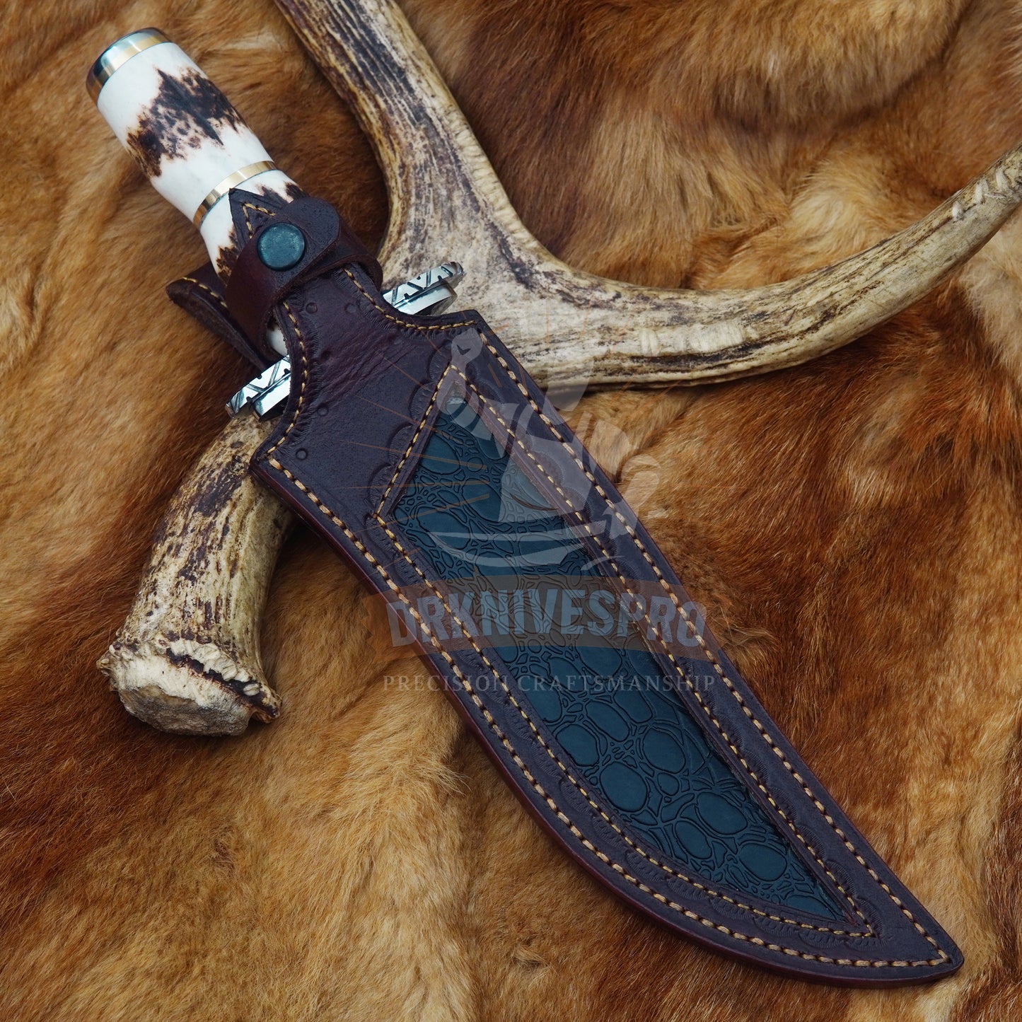 Handmade D2 Steel Bowie Knife – 14" Full Tang Fixed Blade with 9" Razor Sharp Blade, 5" Stag Handle & Leather Sheath