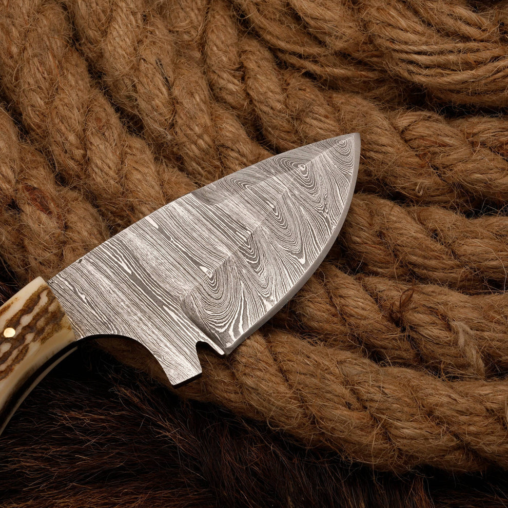 Antler Horn Handle Custom Handmade Skinner knife with leather wrap || drs knives hub