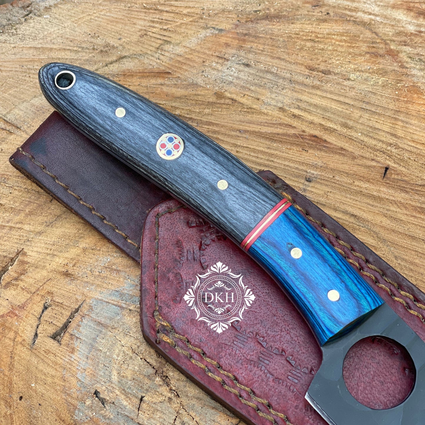 Handmade Carbon Steel Powder Coated Blade Chef Knife With Leather Sheath Cover