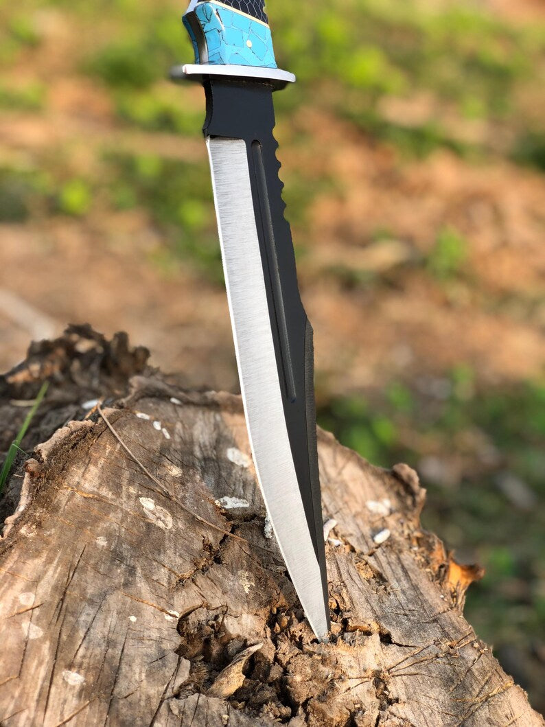 CUSTOM HANDMADE CARBON STEEL HUNTING BOWIE KNIFE || DRS KNIVES HUB