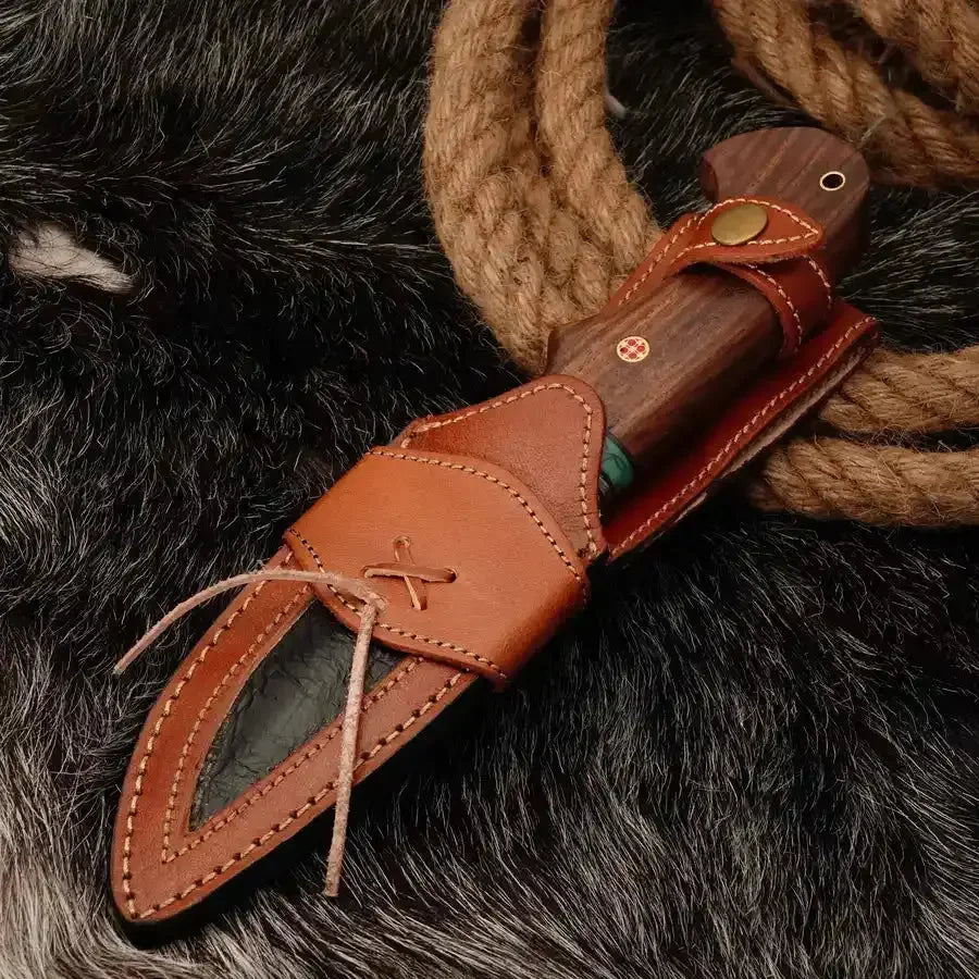 10_Custom_Handmade_Damascus_Steel_Hunting_Knife_W_Wood_Handle-Best_Fixed_Blade_Knife_Leather_Sheath - DRSKNIVES HUB