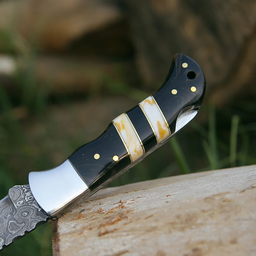 RAIN DROP PATTERN HANDMADE DAMASCUS FOLDING KNIFE || DRS KNIVES HUB
