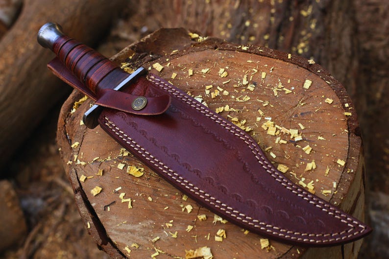 HUNTING BOWIE KNIFE HANDMADE DAMASCUS STEEL BLADE || DRS KNIVES HUB