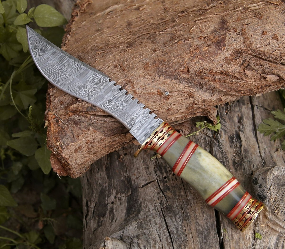 HANDMADE DAMASCUS STEEL KUKRI KNIFE WITH LEATHER SHEATH || DRS KNIVES HUB