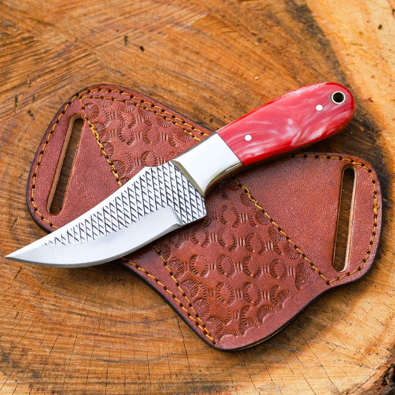 Handmade Rasp Steel Cowboy Bull Cutter Knife – Resin Handle | Premium Leather Sheath Included