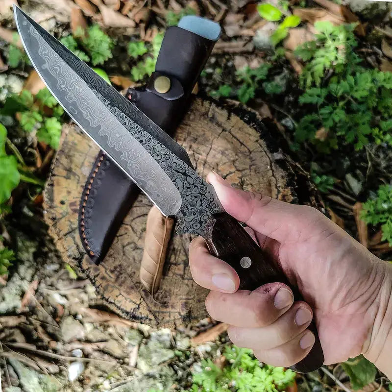 Edc knife custom handmade damascus steel hunting camping knife with leather wrap || drs knives hub