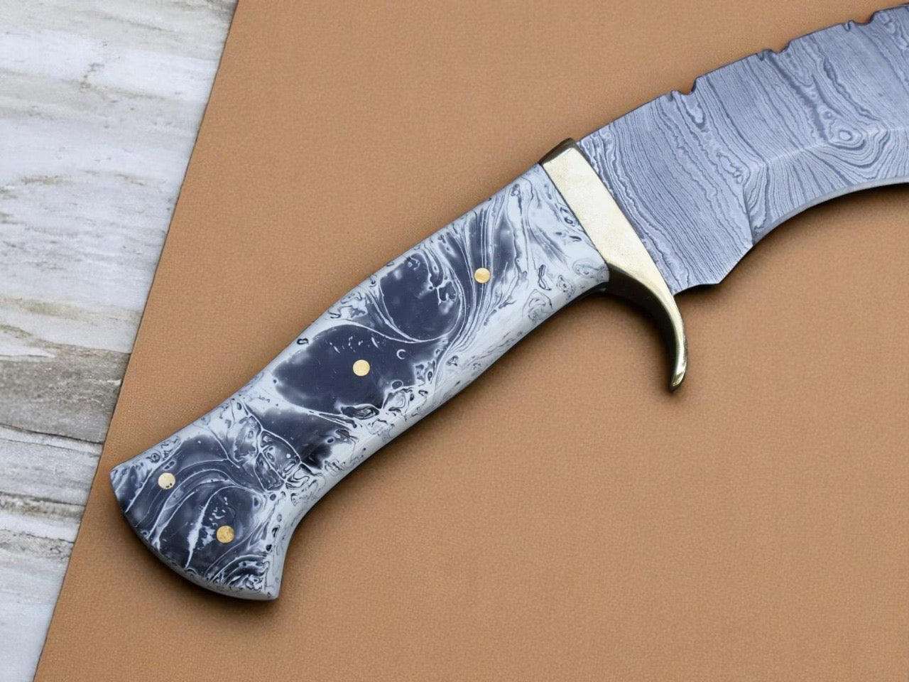 Damascus Steel Blade Handmade Kukri Knife Resin Handle With Leather sheath || Drs Knives Hub