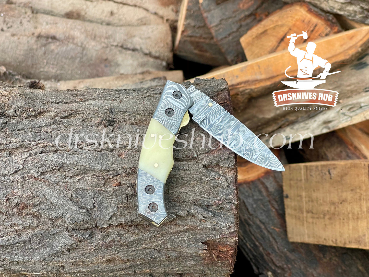 Bone Handle 6.5 Inches Handmade Damascus Steel Folding PocketKnife