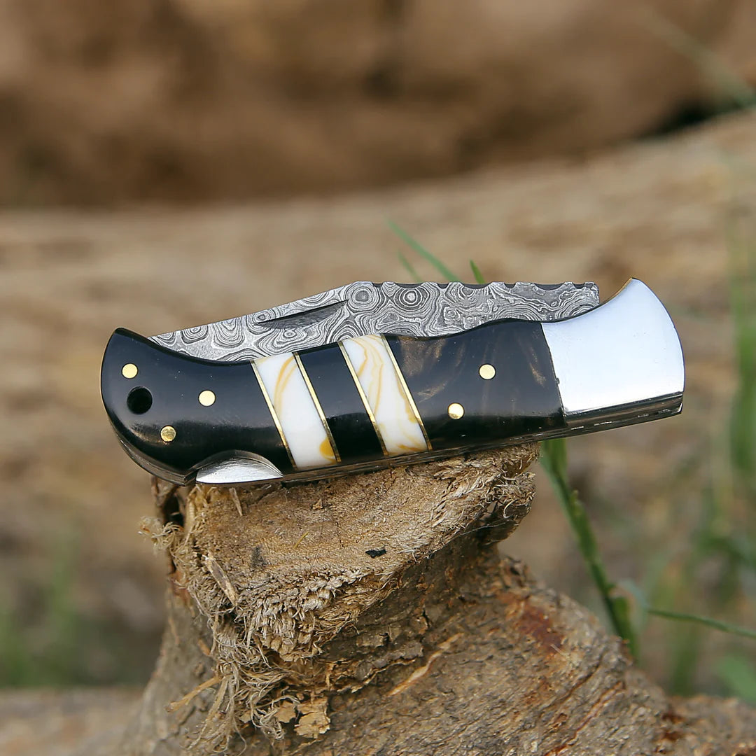 RAIN DROP PATTERN HANDMADE DAMASCUS FOLDING KNIFE || DRS KNIVES HUB