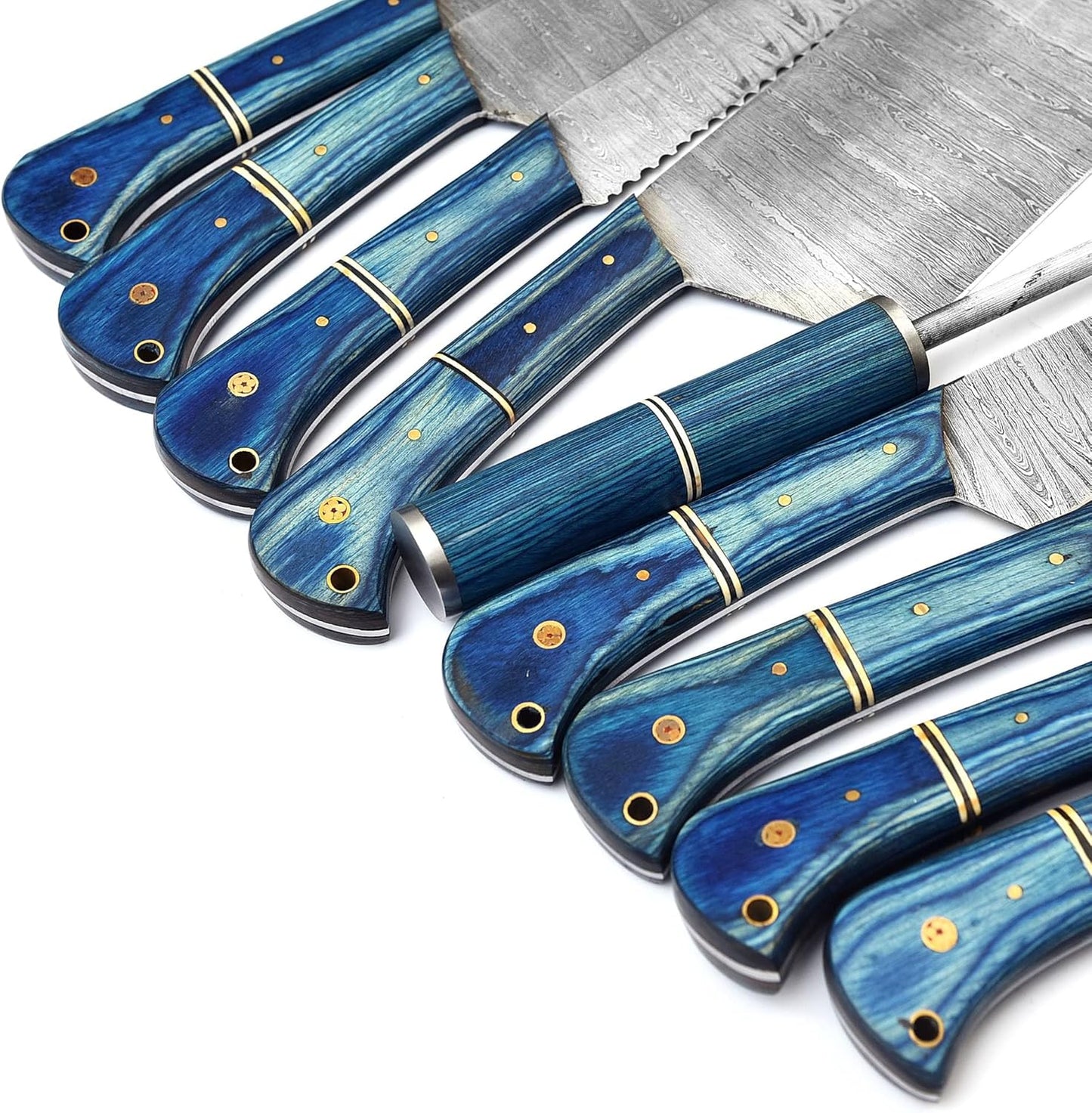 HANDMADE DAMASCUS STEEL UTILITY CHEF SET WITH LEATHER ROLL KIT BAG || DRS KNIVES HUB