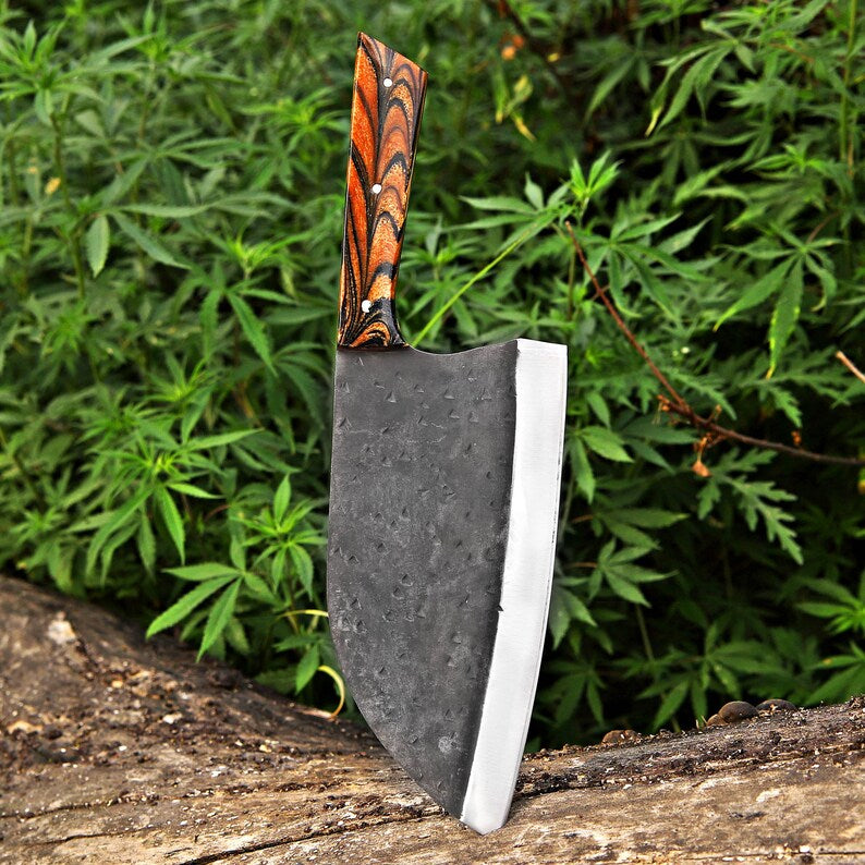Custom Handmade Carbon Steel Blade Heavy Chopper Knife With Leather Sheath Cover Cleaver Knife