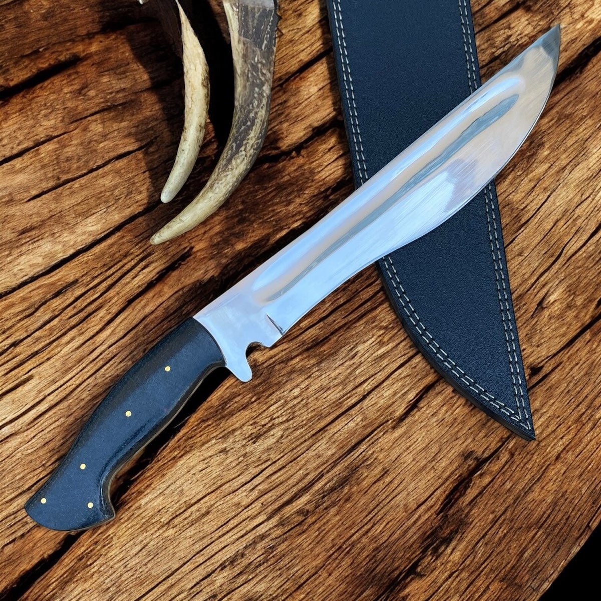 18” Handmade Damascus Steel Crocodile Dundee Bowie Knife – Survival Hunting Knife with Leather Sheath | DRSKNIVES HUB