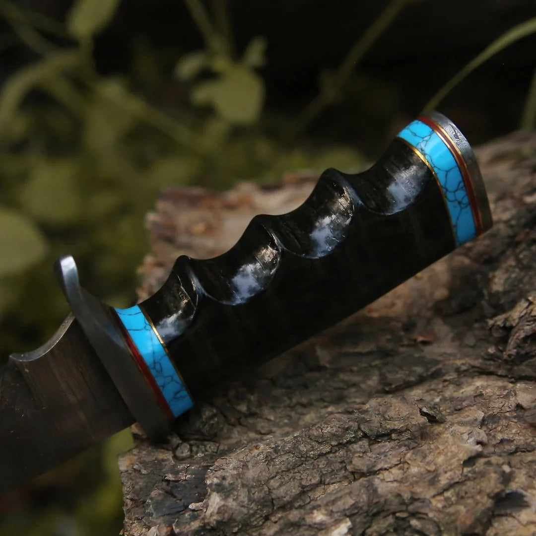 HANDMADE DAMASCUS STEEL HUNTING & SURVIVAL BOWIE KNIFE WITH STACKED LEATHER HANDLE || DRS KNIVES HUB