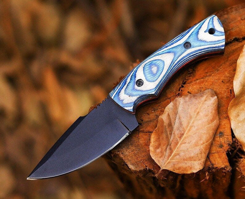 Handmade Powder Coated Blade Hunting Knife With Leather Sheath Cover