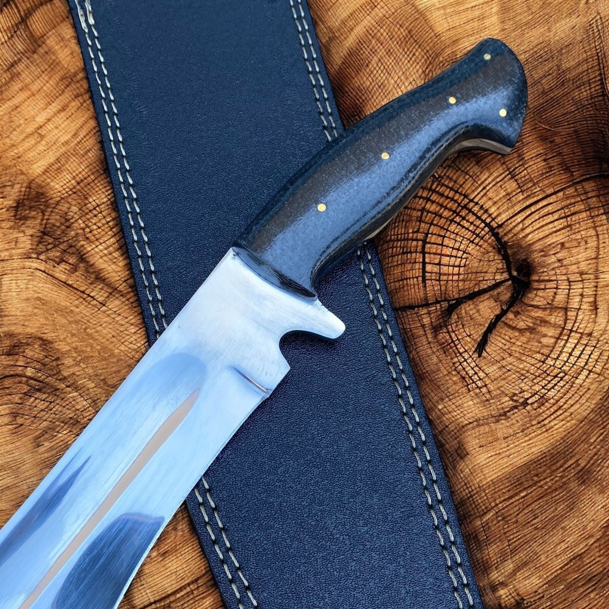 18” Handmade Damascus Steel Crocodile Dundee Bowie Knife – Survival Hunting Knife with Leather Sheath | DRSKNIVES HUB