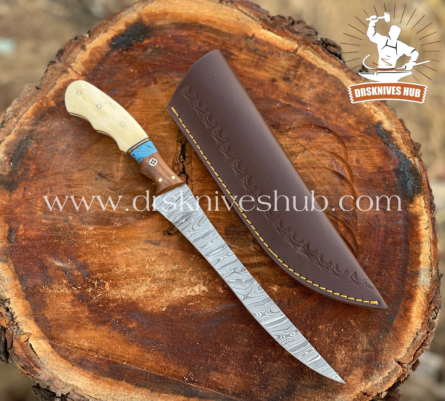 13” INCHES FISHING FILLET KNIFE RESIN AND BONE HANDLE WITH SHEATH