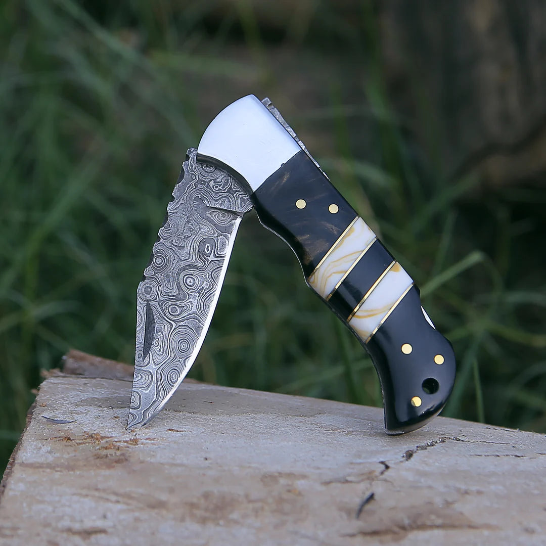 RAIN DROP PATTERN HANDMADE DAMASCUS FOLDING KNIFE || DRS KNIVES HUB