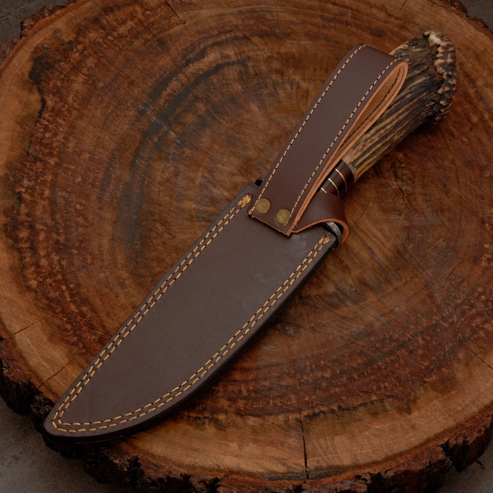 Edc Knife custom handmade Damascus steel hunting bowie knife with leather wrap || drs knives hub