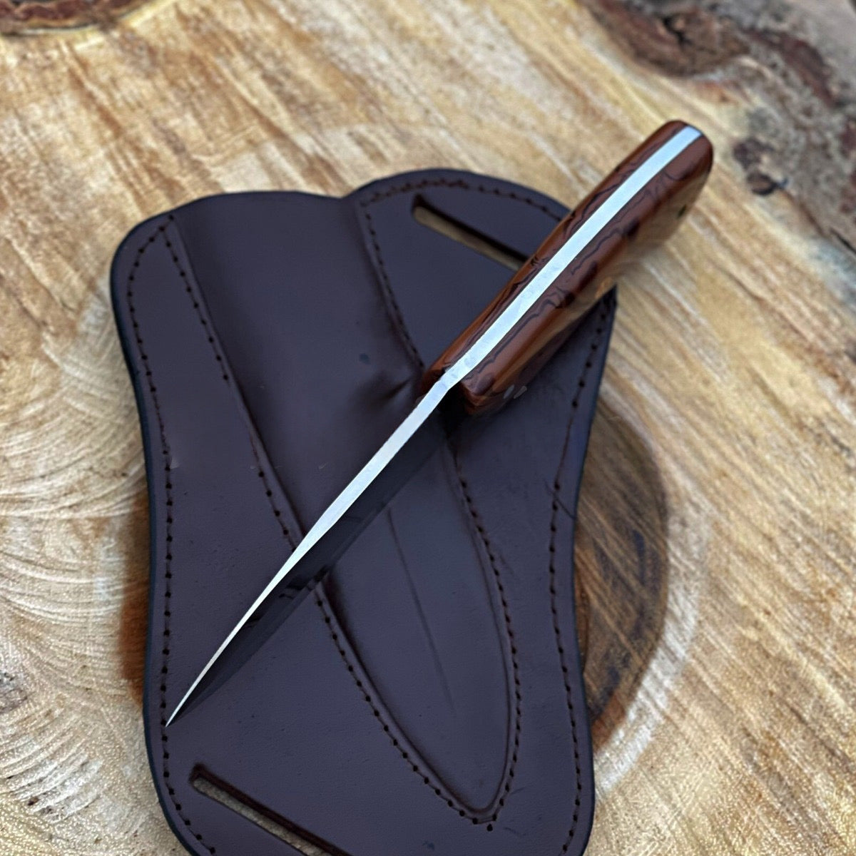 Custom Handmade Hunting Knife – D2 Steel Blade, Black Micarta Handle & Leather Sheath