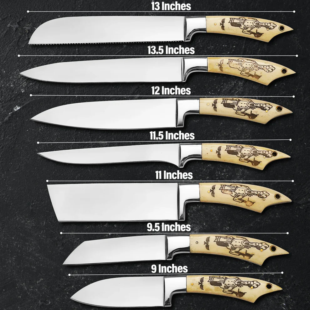 J2 STEEL CUSTOM HANDMADE CHEF SET 7PCS CHEF SET ,KITCHEN SET WITH LEATHER ROLL KIT BAG