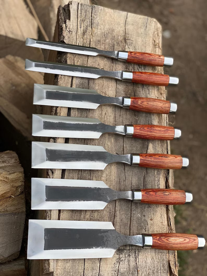 Hand Forged Chisel Set with Wooden Handles, Woodworking Tools