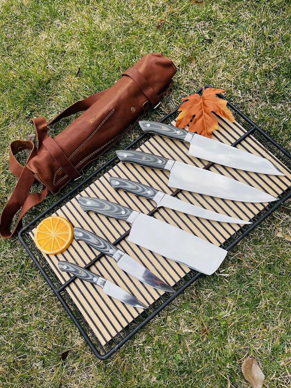 CHEF KNIVES SET WITH LEATHER ROLL KIT BAG || DRS KNIVES HUB