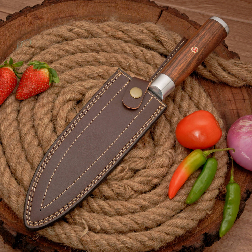 Custom Hand Forged 14” Chef knife with leather sheath Cover || drs knives hub