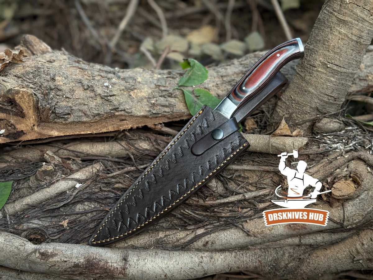 440C Stainless Steel Chef Knife 13" – Handmade with Leather Sheath | DRSKNIVES HUB - DRSKNIVES HUB
