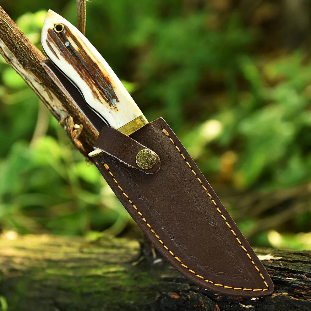 Handmade fixed blade skinner knife - stag antler handle