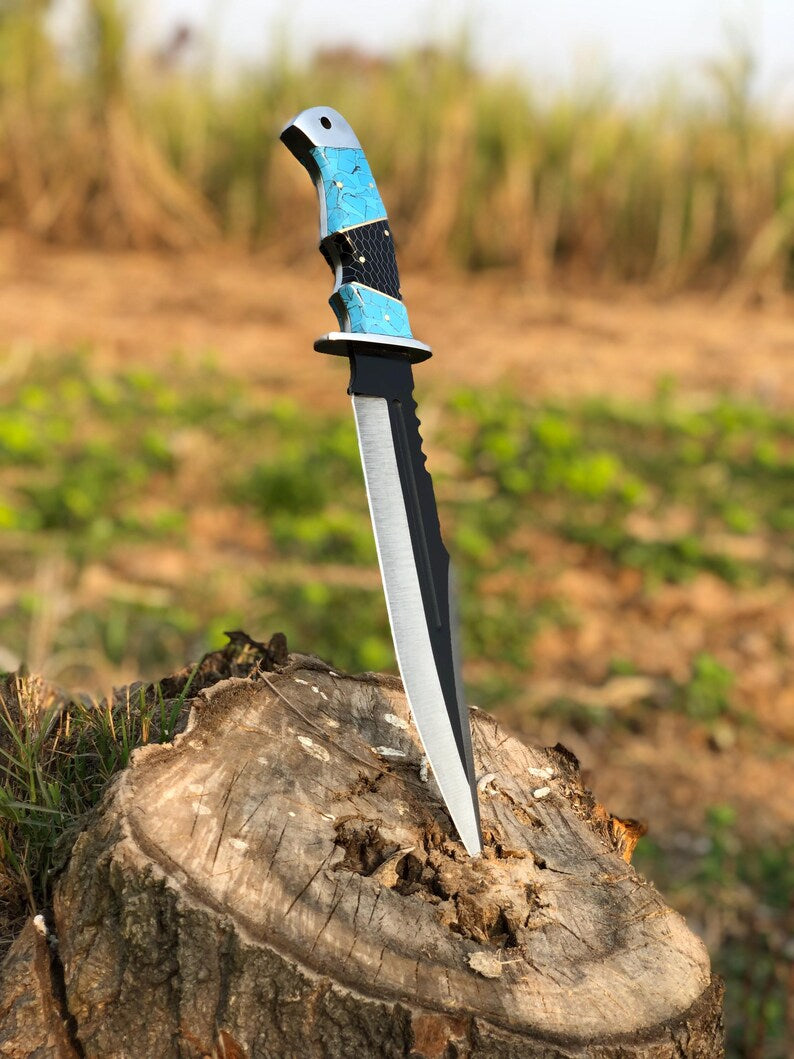 CUSTOM HANDMADE CARBON STEEL HUNTING BOWIE KNIFE || DRS KNIVES HUB