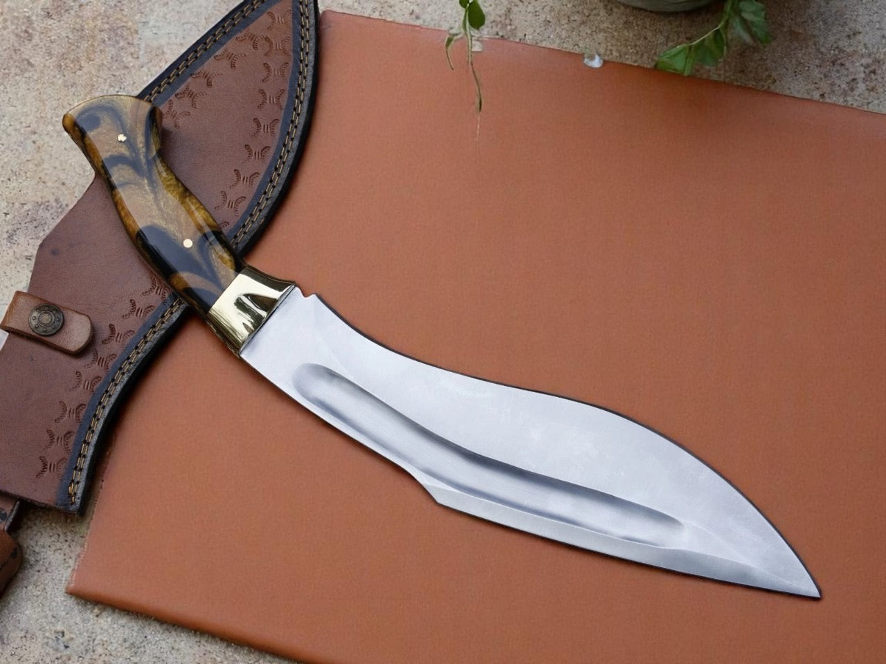 Resin Handle Custom Handmade Stainless Blade Edc Kukri Knife With leather sheath Cover || Drs Knives Hub