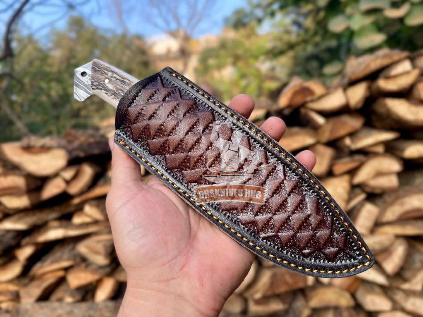 Personalised Hand Forged Hunting Skinning Knife With Leather Cover | DRSKNIVES HUB