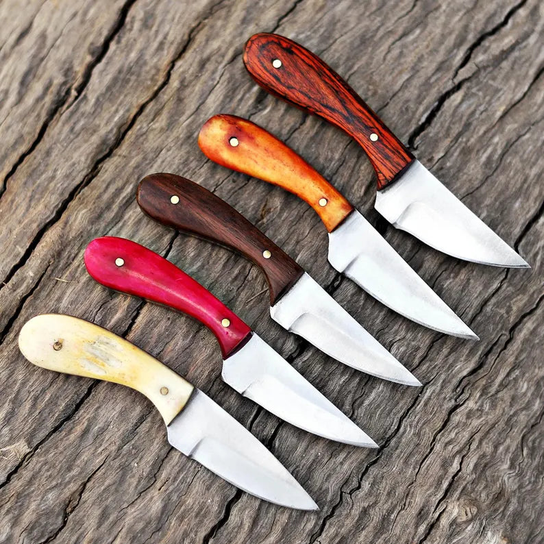 Unique Set/Lot of 5 Different Scalping Knives Skinners with leather sheath Custom Handmade