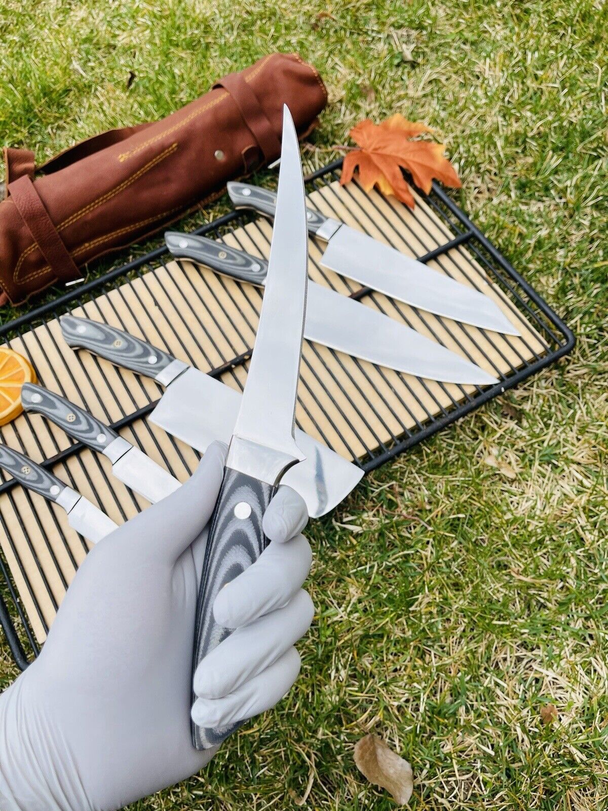 CHEF KNIVES SET WITH LEATHER ROLL KIT BAG || DRS KNIVES HUB
