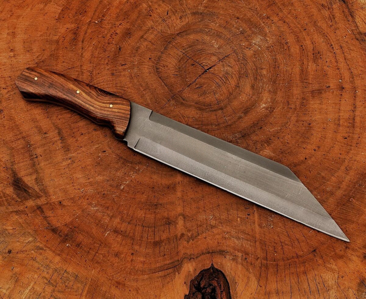 Viking Seax Knife Custom Handmade Carbon Steel Blade Seax Knife Wood Handle with Leather sheath Cover