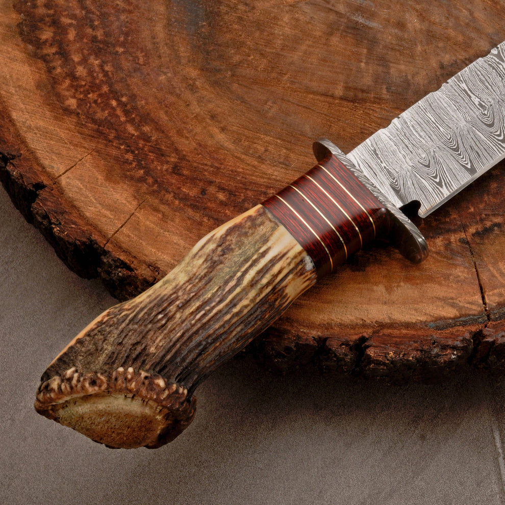 Edc Knife custom handmade Damascus steel hunting bowie knife with leather wrap || drs knives hub