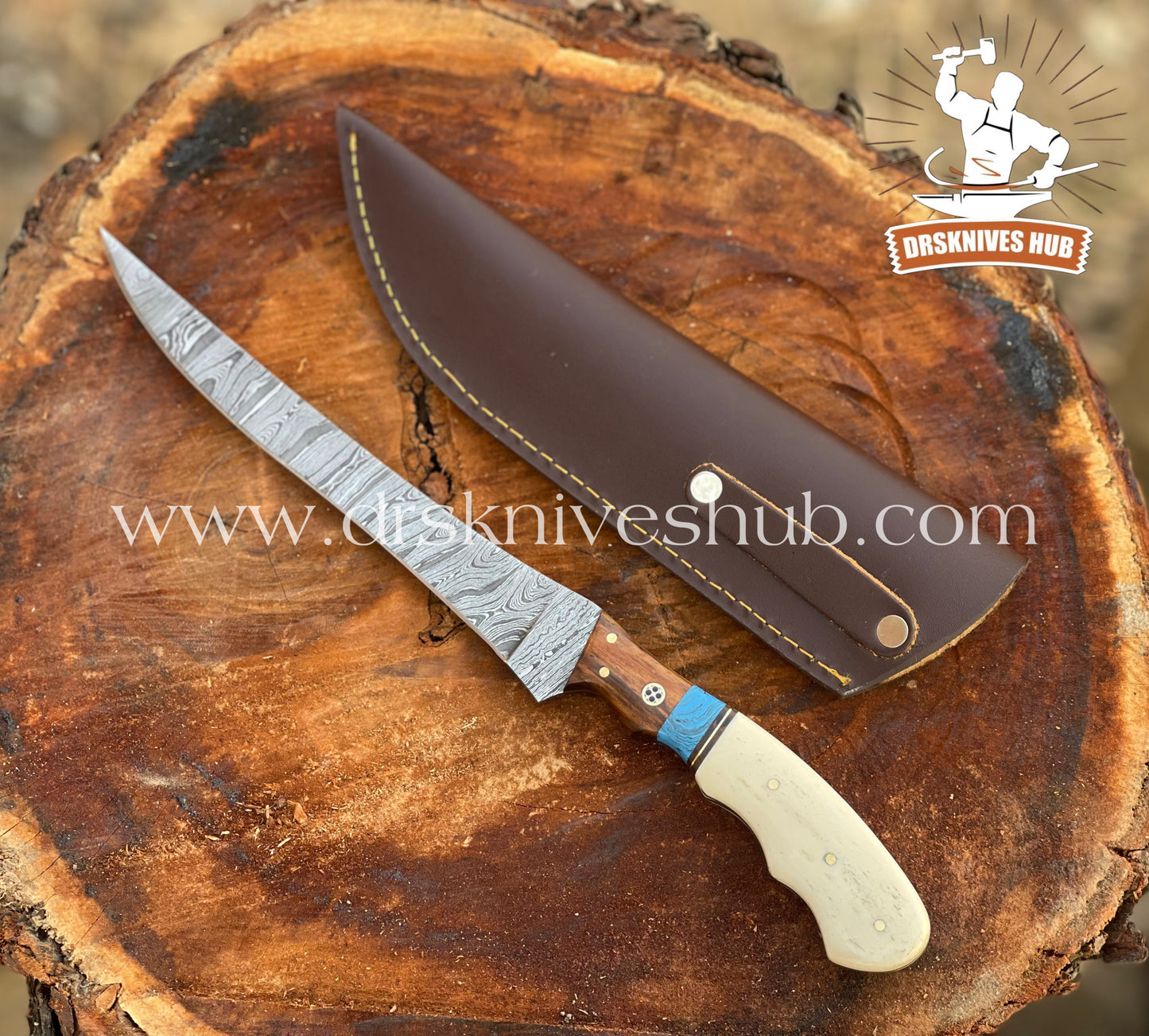 13” INCHES FISHING FILLET KNIFE RESIN AND BONE HANDLE WITH SHEATH