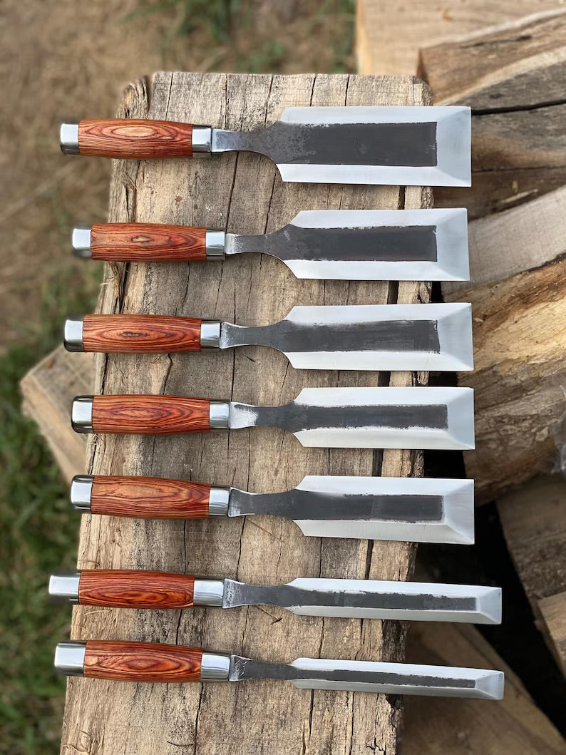 Hand Forged Chisel Set with Wooden Handles, Woodworking Tools