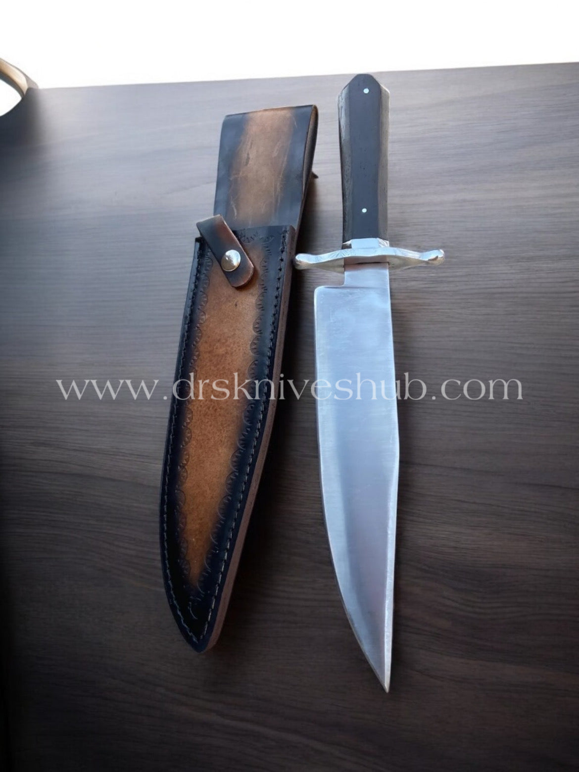 Hand Forged stainless steel hunting Bowie with leather sheath cover || drs knives hub