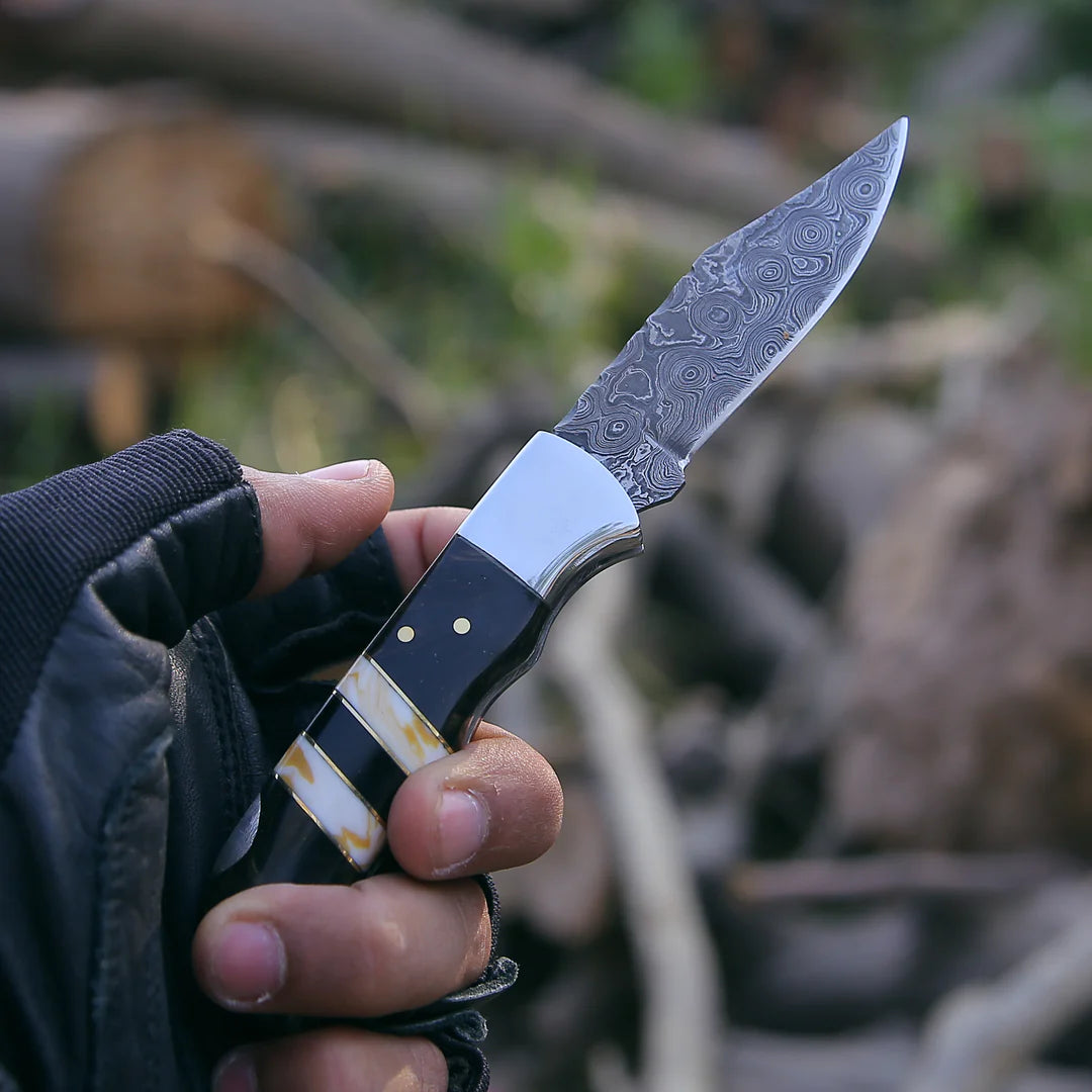 RAIN DROP PATTERN HANDMADE DAMASCUS FOLDING KNIFE || DRS KNIVES HUB
