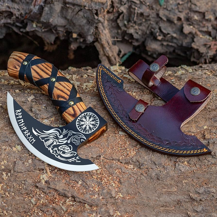 8” INCHES HANDMADE VIKING PIZZA CUTER WOOD HANDLE || DRS KNIVES HUB