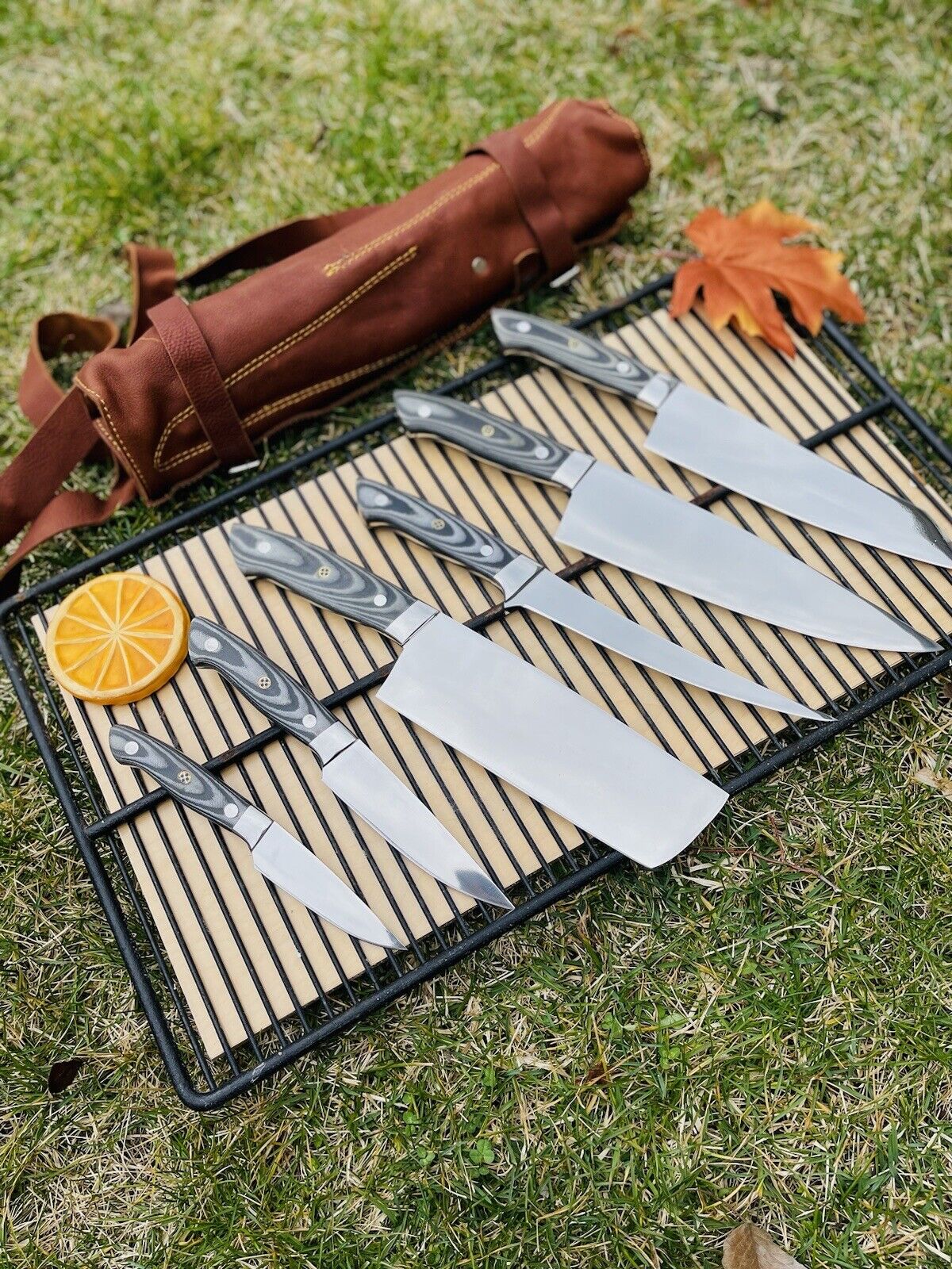 CHEF KNIVES SET WITH LEATHER ROLL KIT BAG || DRS KNIVES HUB