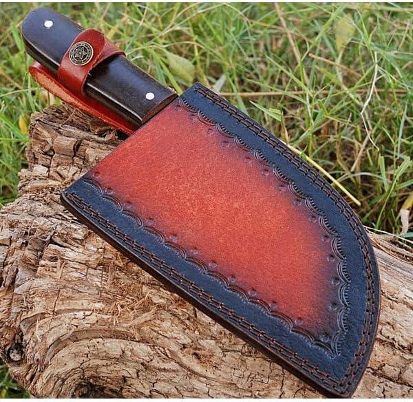 Handmade full tang Damascus steel kitchen cleaver detail
