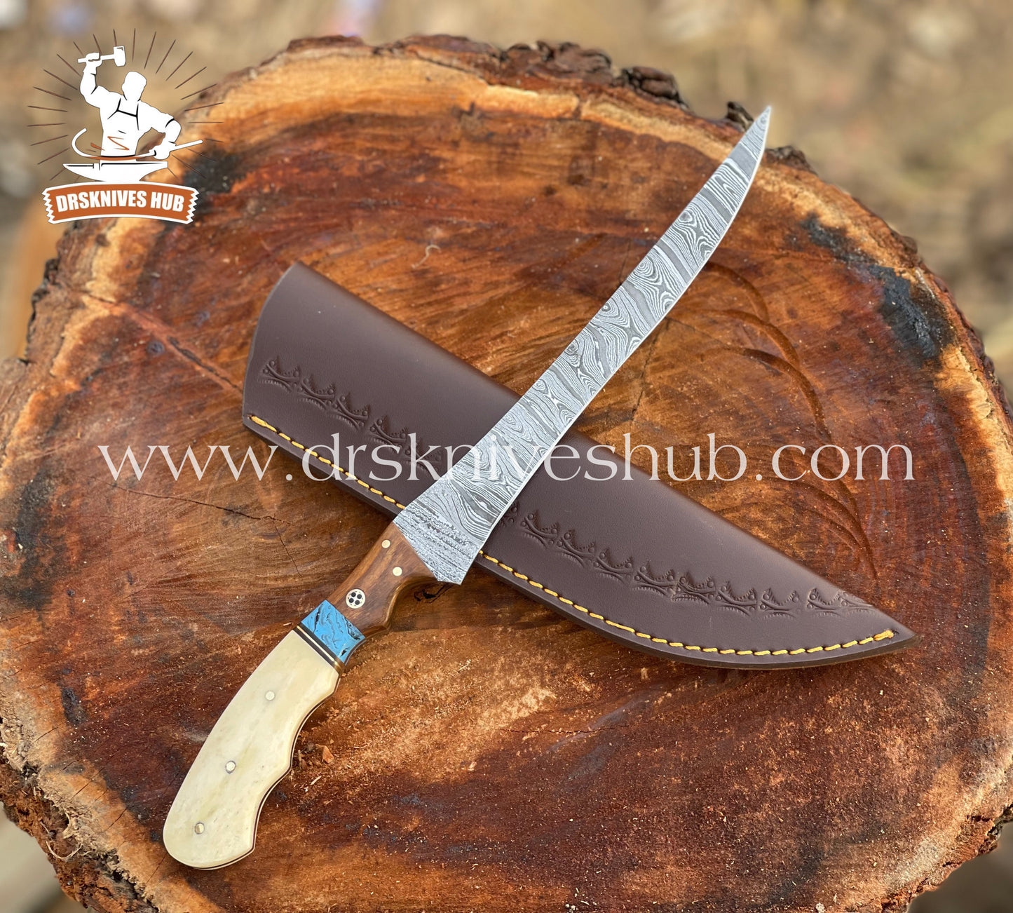 13” INCHES FISHING FILLET KNIFE RESIN AND BONE HANDLE WITH SHEATH