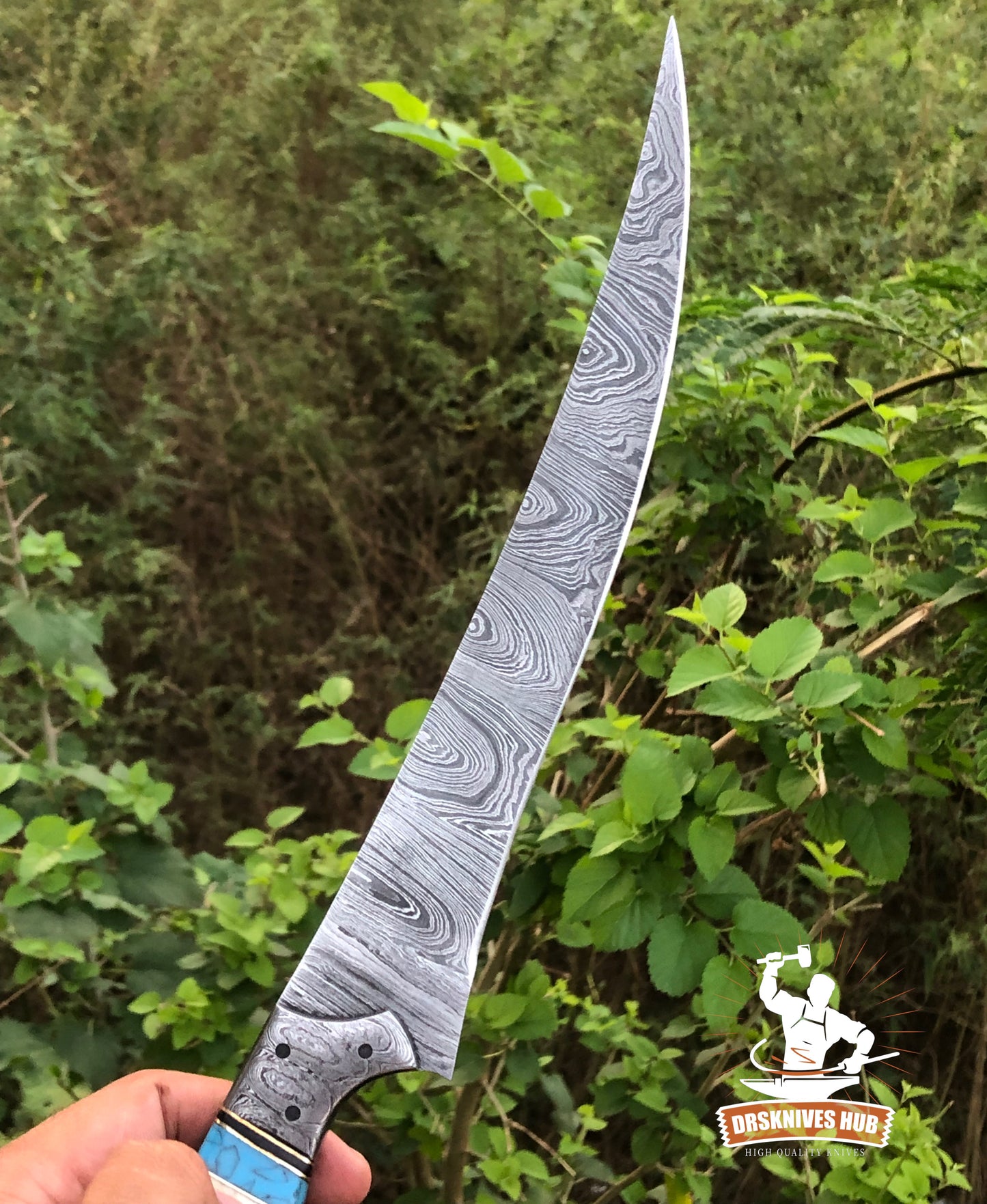 14” Fishing Fillet Knife Beautiful Handmade Damascus Steel Antler Horn Handle Fillet knife