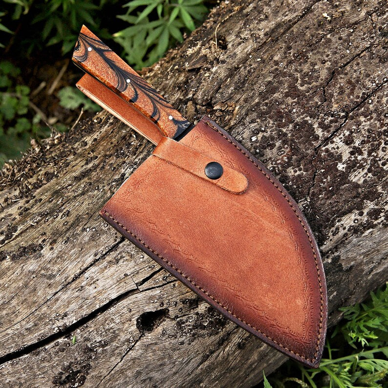 Custom Handmade Carbon Steel Blade Heavy Chopper Knife With Leather Sheath Cover Cleaver Knife